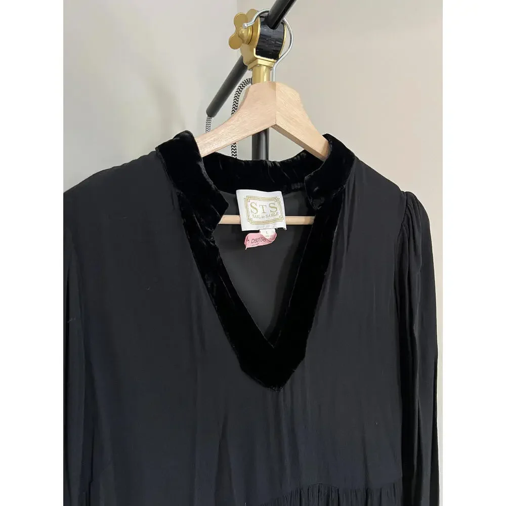 Sail to Sable STS Black Velvet Trim Flare Tunic Dress - Size Large - Picture 3 of 7